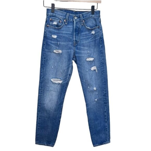 Levi's Distressed Tapered High Rise Button Fly Jeans Size 24 - Picture 1 of 13